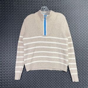 Calligraphie Light Brown White Stripe Quarter Zip Pullover Sweater Women‎ Size S